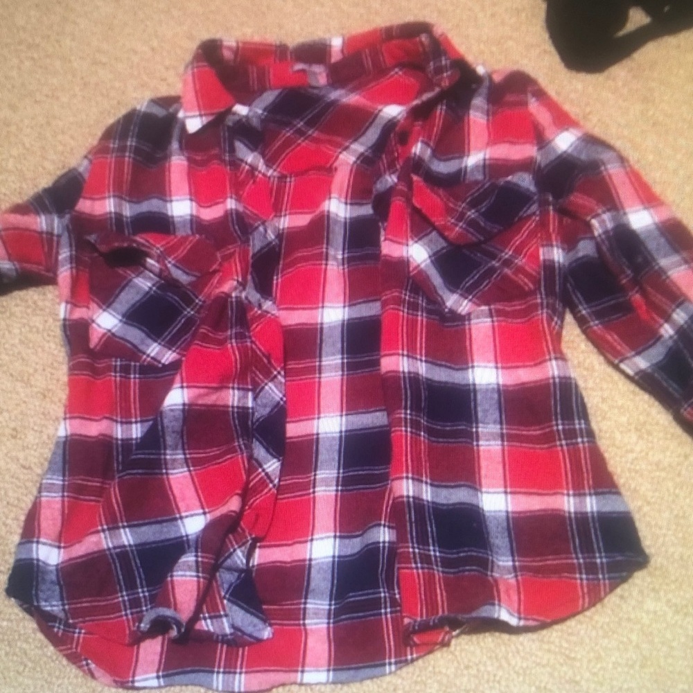 Women's Red Plaid Button Down Shirt